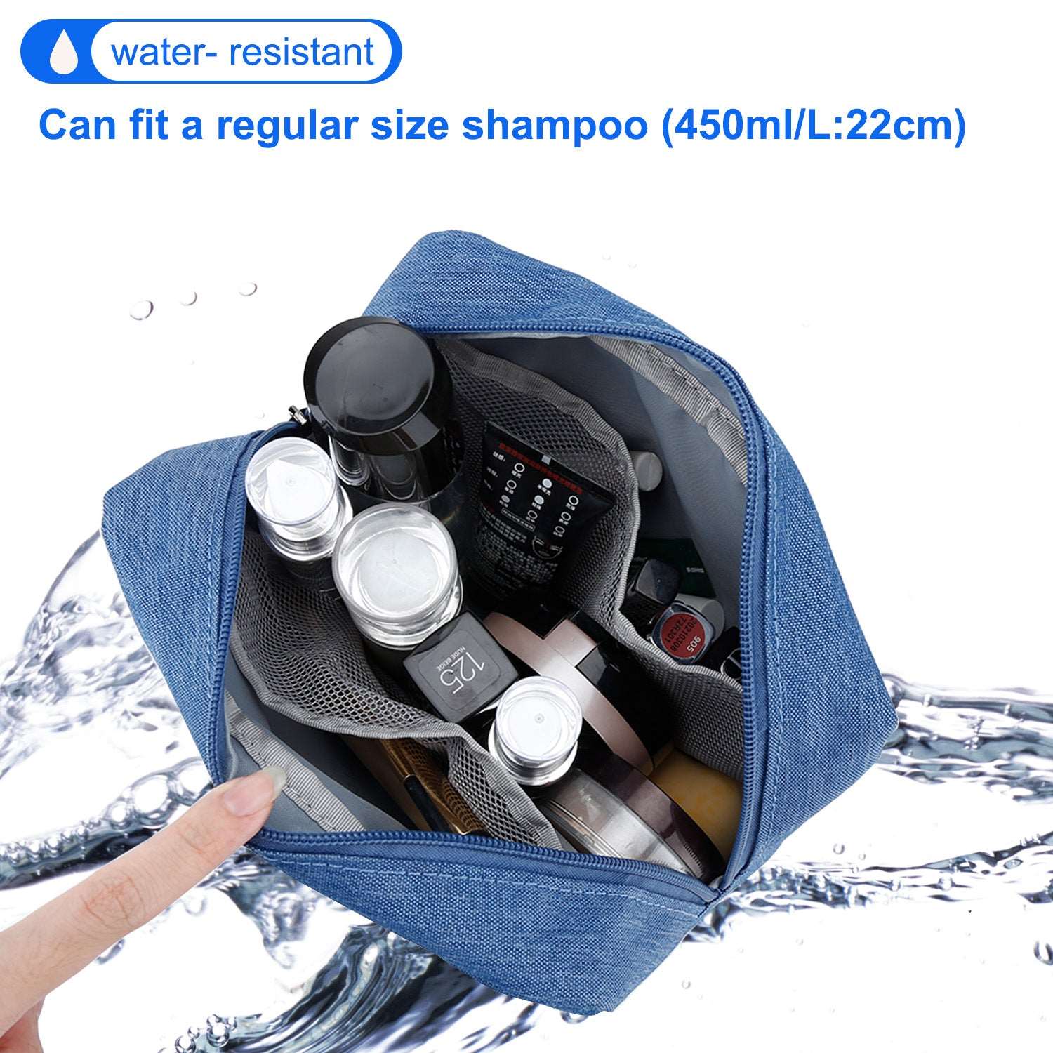 E-Tree 10 inches Canvas Zippered Blue Cosmetic Travel Bag