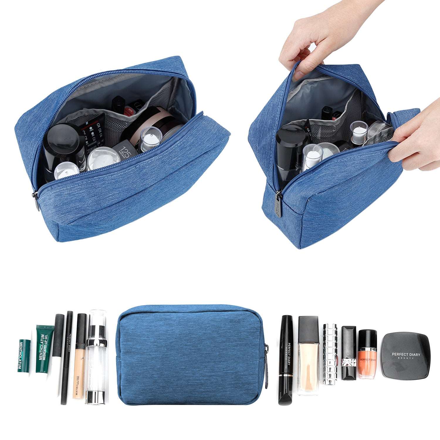 E-Tree 10 inches Canvas Zippered Blue Cosmetic Travel Bag