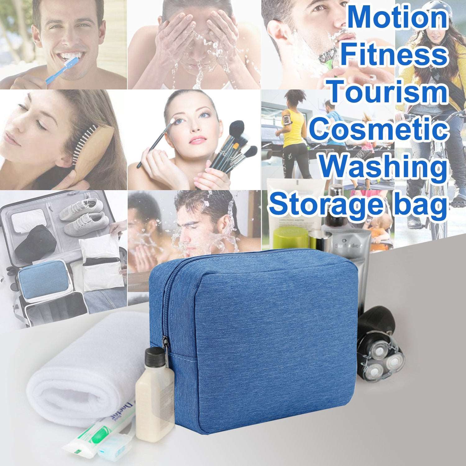 E-Tree 10 inches Canvas Zippered Blue Cosmetic Travel Bag