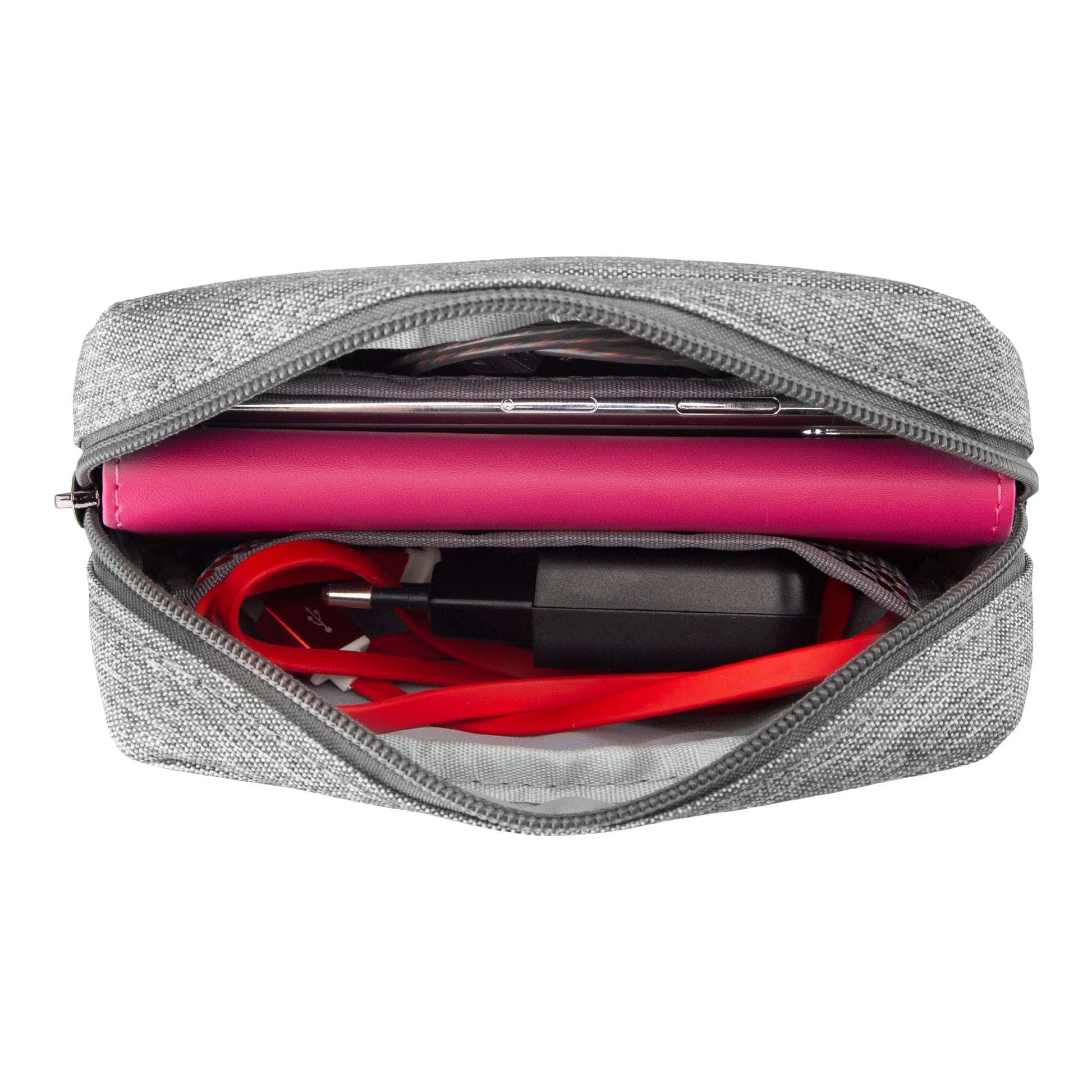 E-Tree 7 inches Canvas Zippered Grey Cosmetic Travel Bag