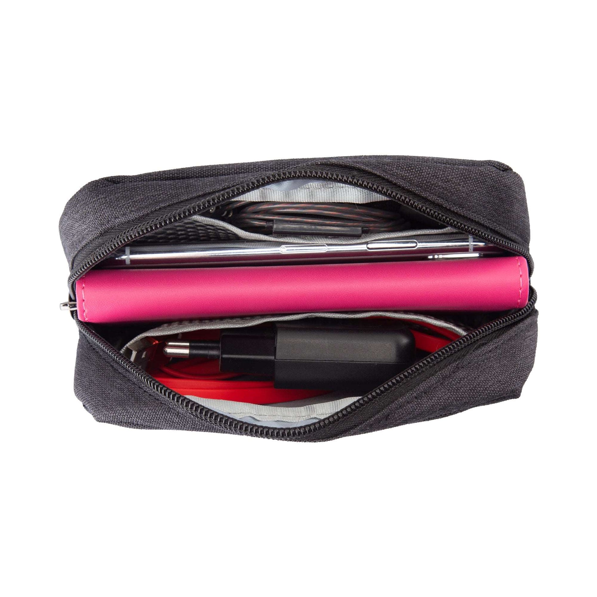 E-Tree 7 inches Canvas Zippered Black Cosmetic Travel Bag