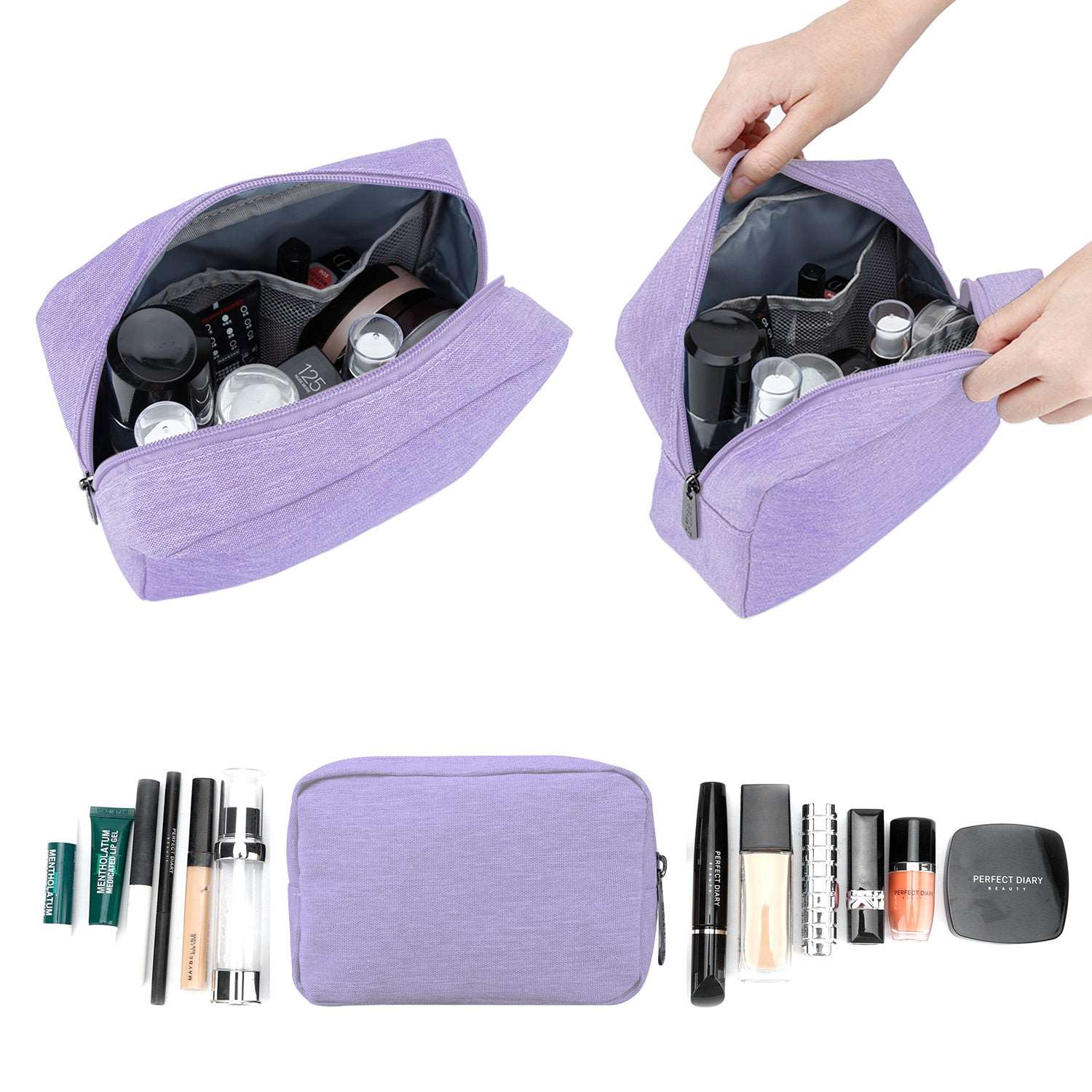 E-Tree 10 inches Canvas Zippered Purple Cosmetic Travel Bag