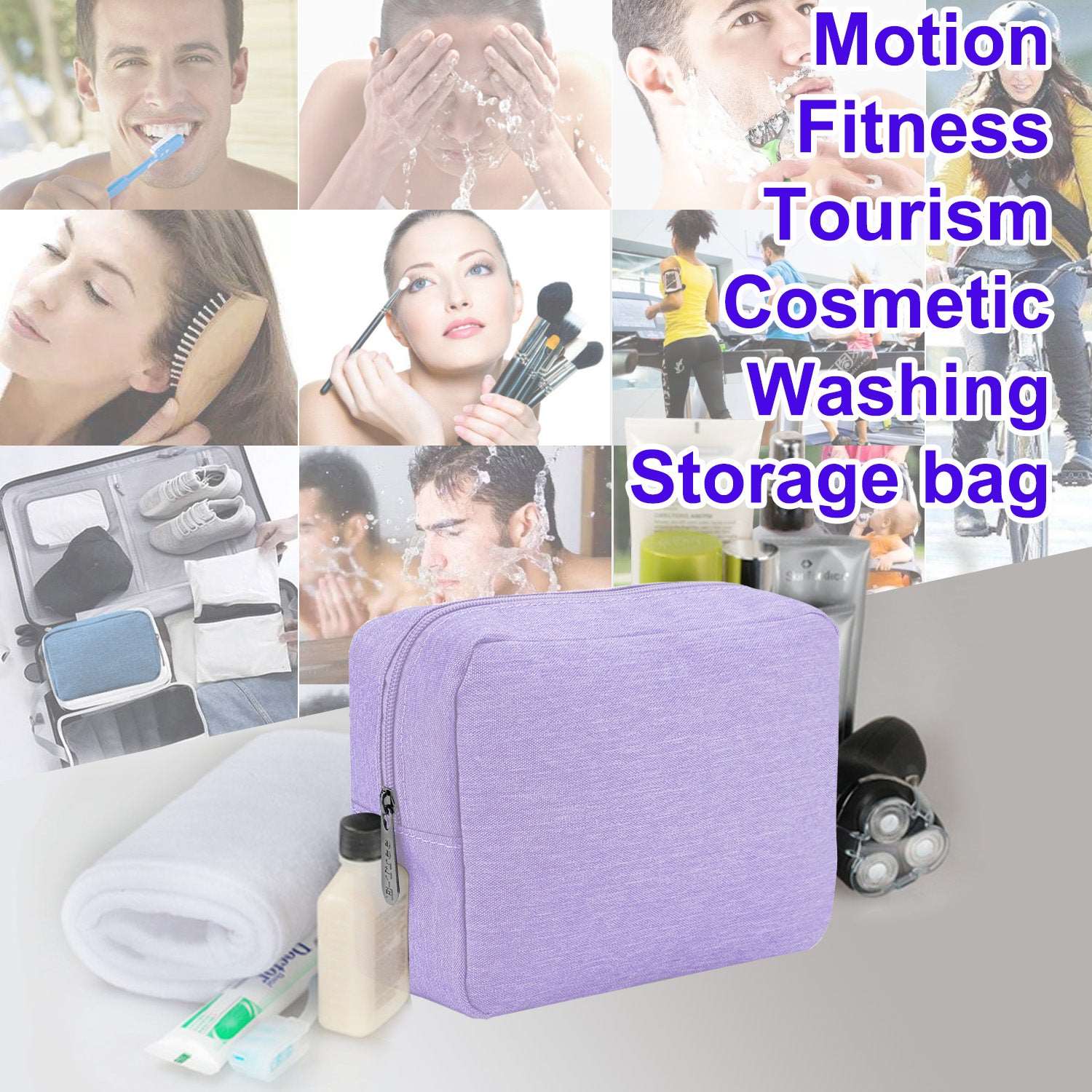 E-Tree 10 inches Canvas Zippered Purple Cosmetic Travel Bag