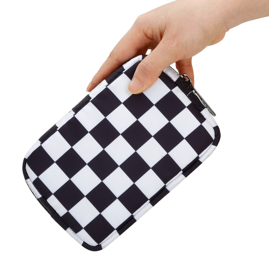 E-Tree 7 inches Canvas Zippered Checkered Cosmetic Travel Bag