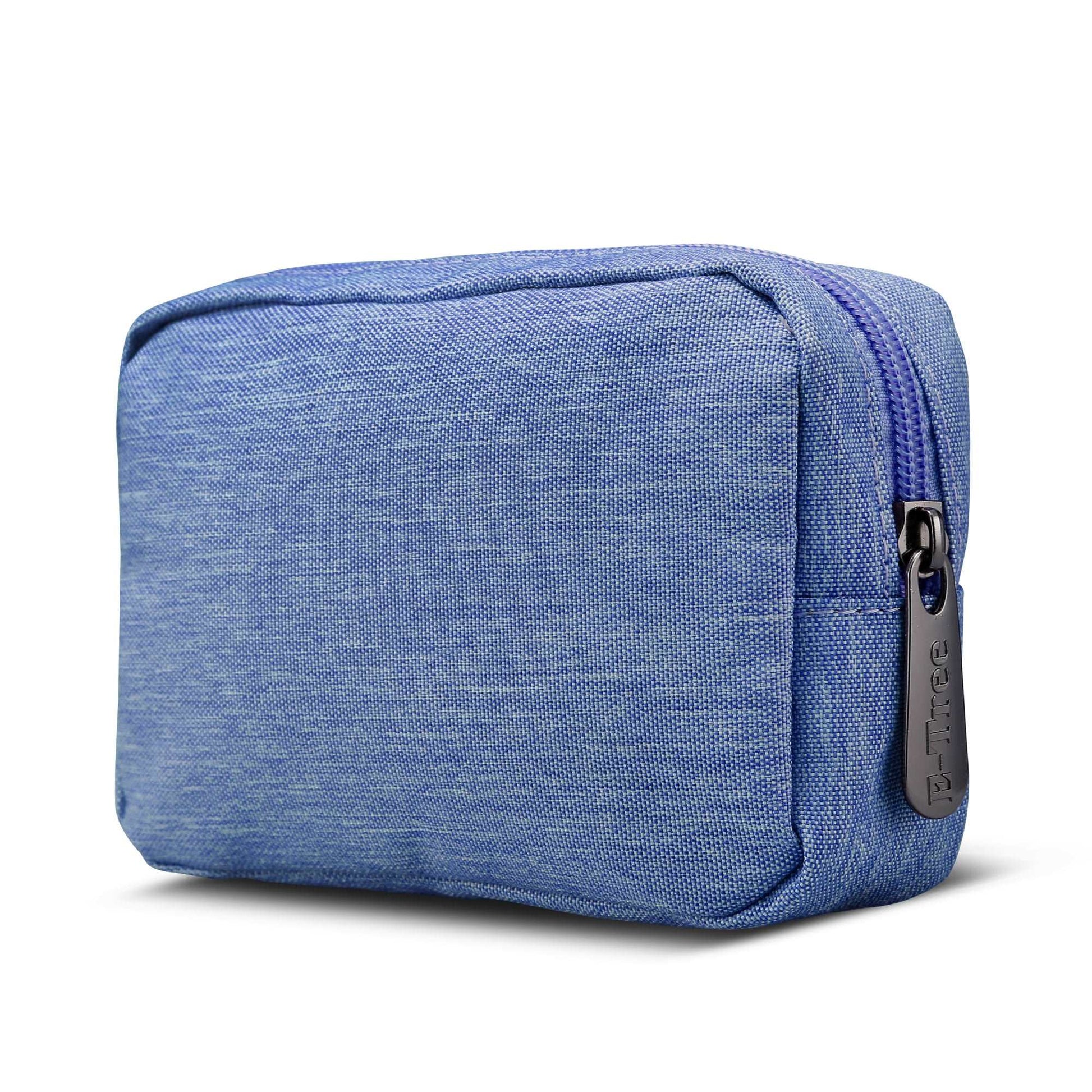 E-Tree 7 inches Canvas Zippered Blue Cosmetic Travel Bag