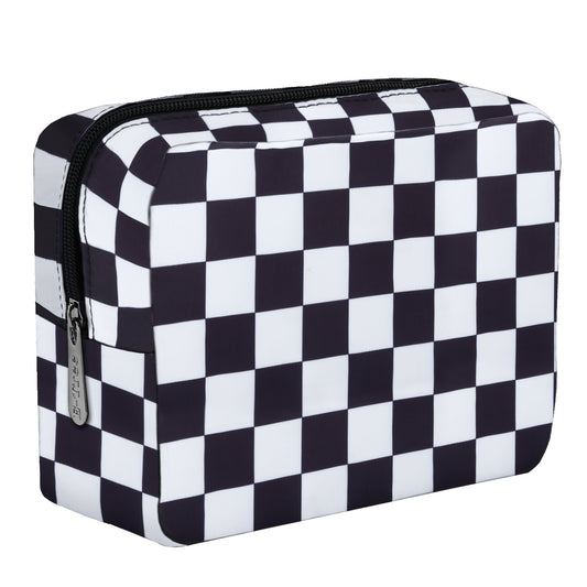 E-Tree 10 inches Canvas Zippered Checkered Cosmetic Travel Bag