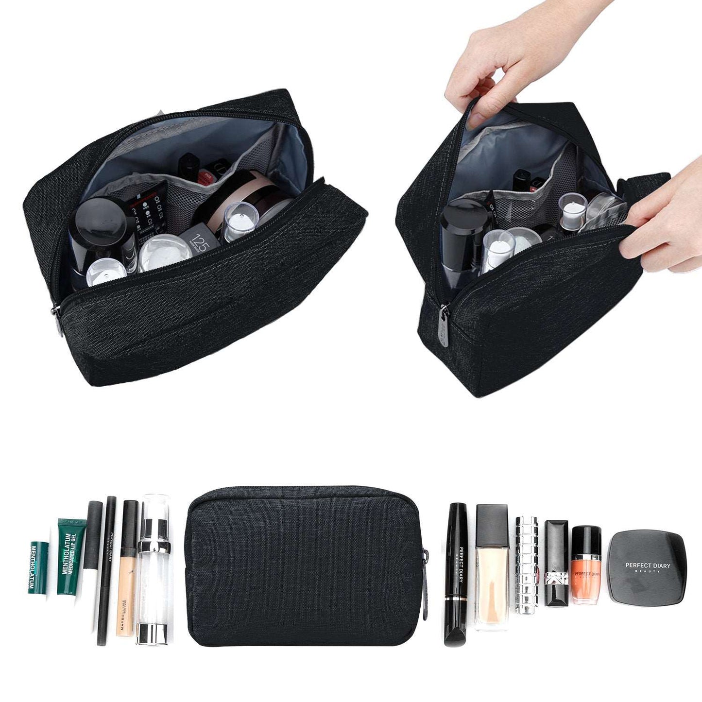 E-Tree 10 inches Canvas Zippered Black Cosmetic Travel Bag