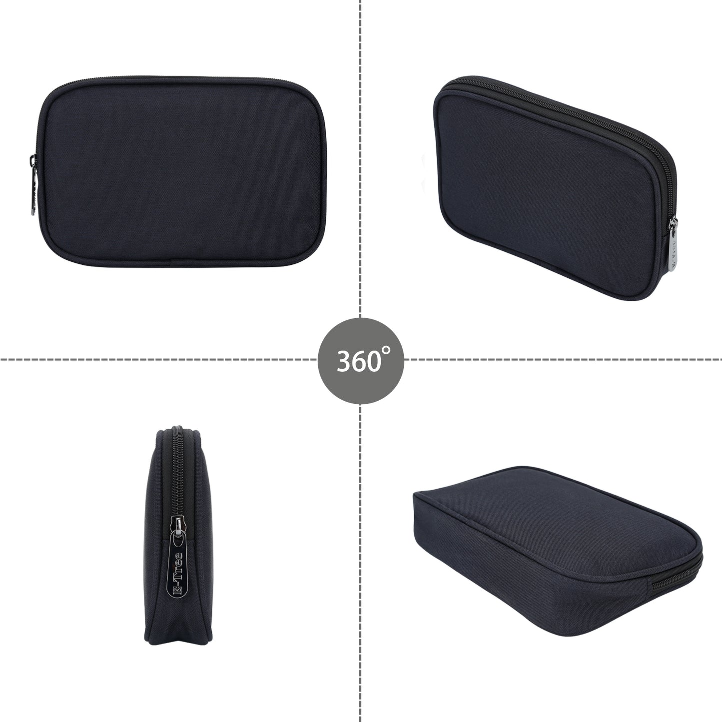E-Tree 10.7 inch Black Tech Organizer, Multiple Storage Mesh Pockets for Cable, Cord, Charger, Power Bank, Airpods