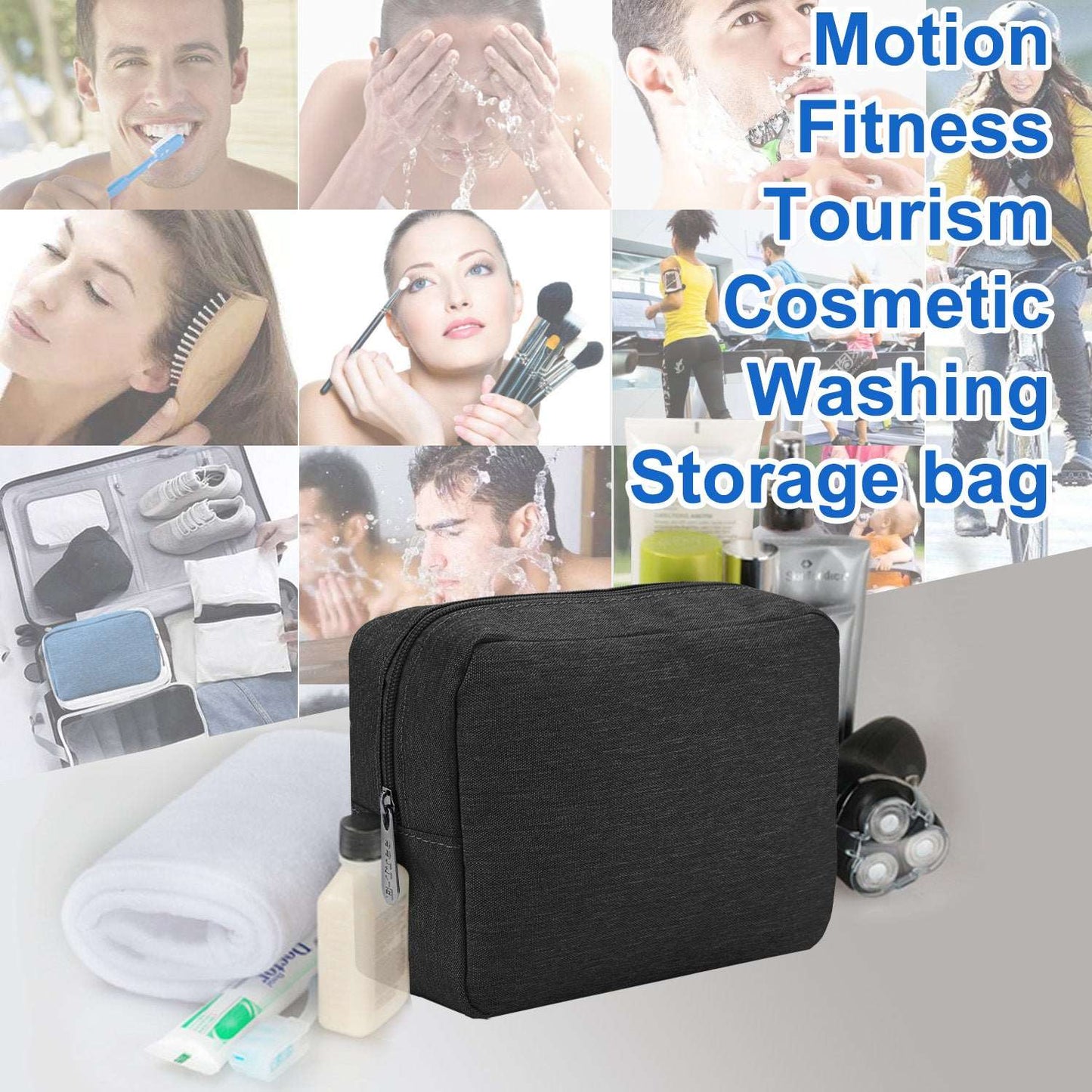 E-Tree 10 inches Canvas Zippered Black Cosmetic Travel Bag