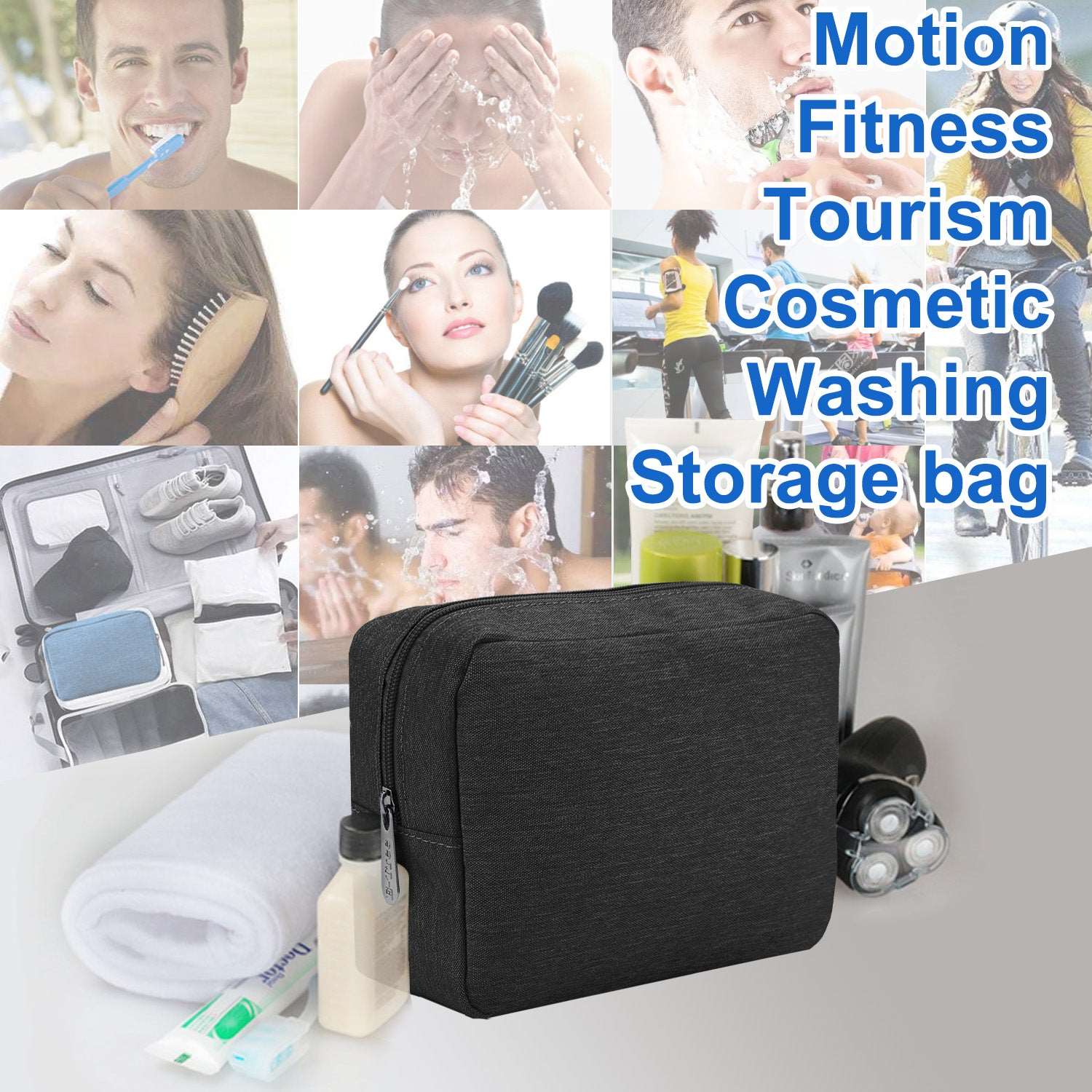 E-Tree 10 inches Canvas Zippered Black Cosmetic Travel Bag