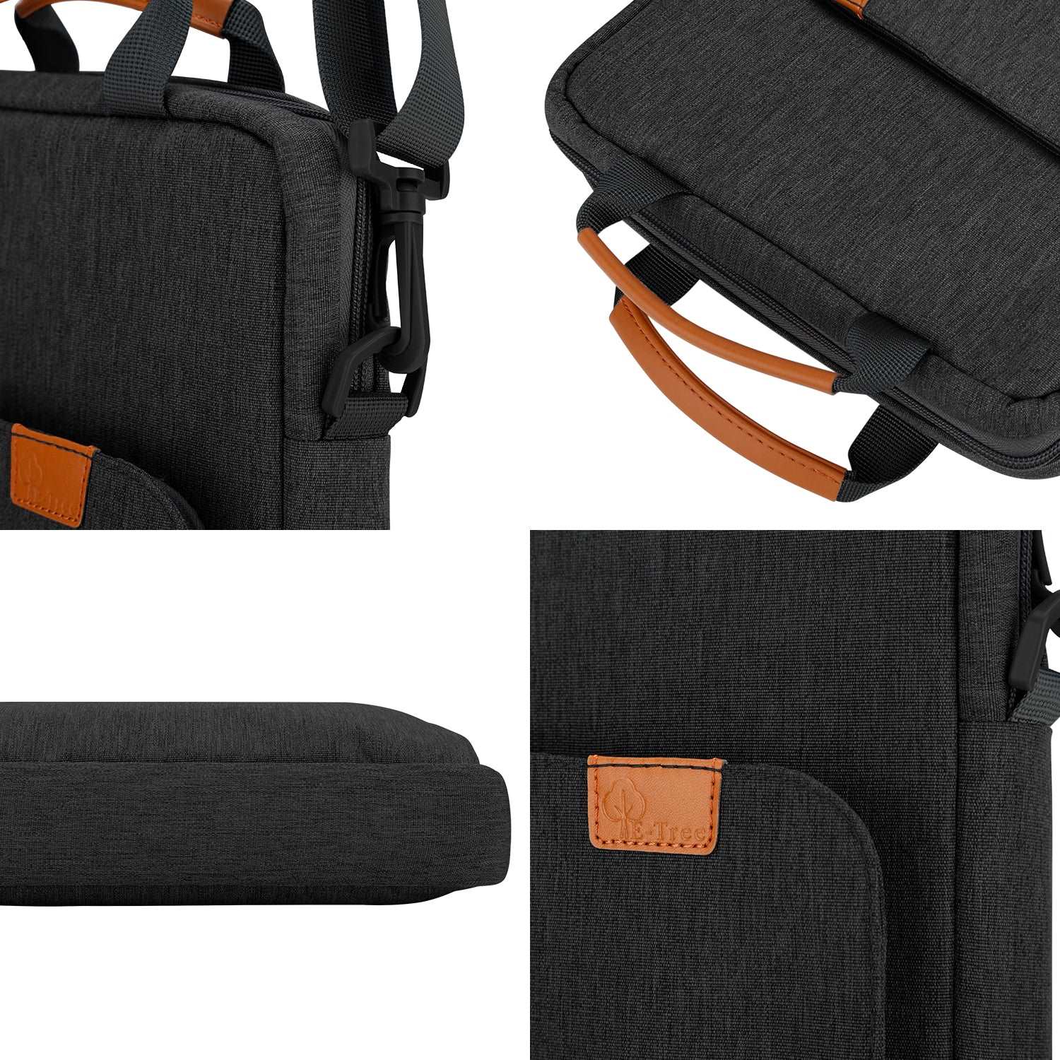 E-Tree 13 inch Black Laptop Sleeve with Shoulder Strap and Handle