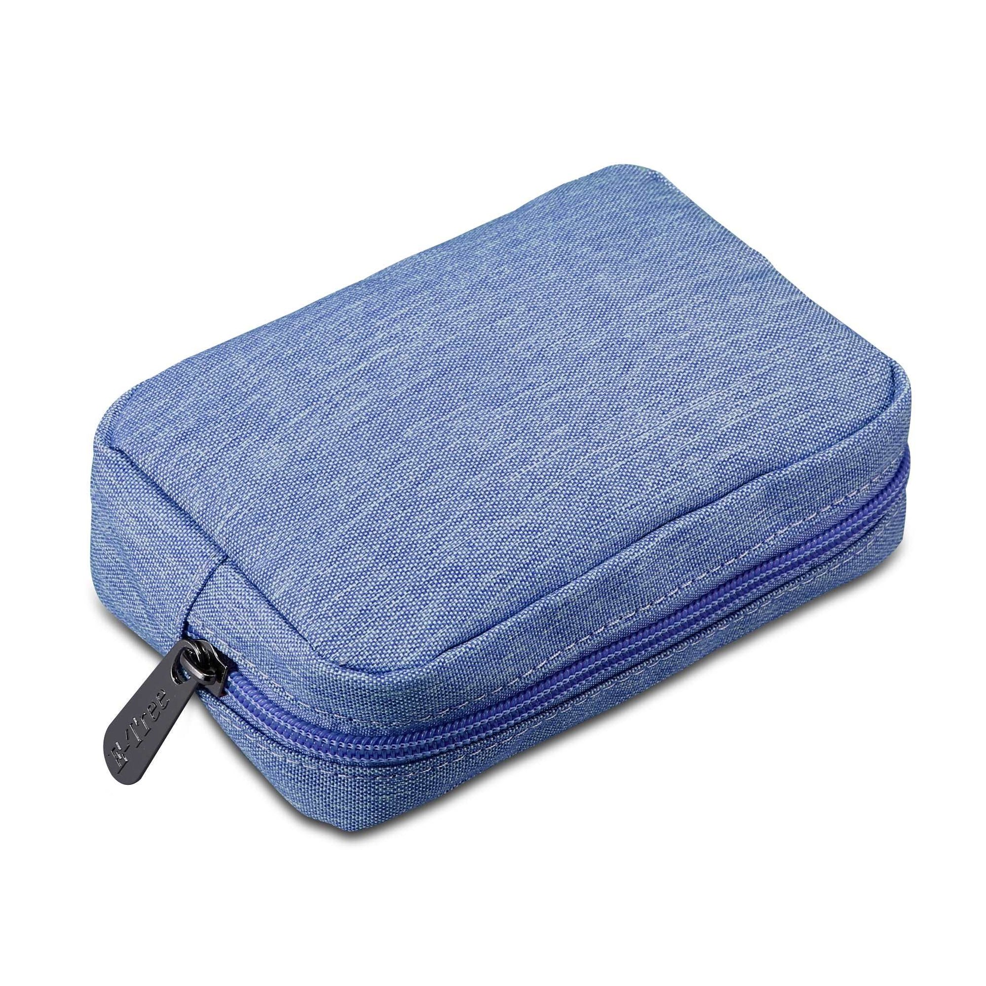 E-Tree 7 inches Canvas Zippered Blue Cosmetic Travel Bag