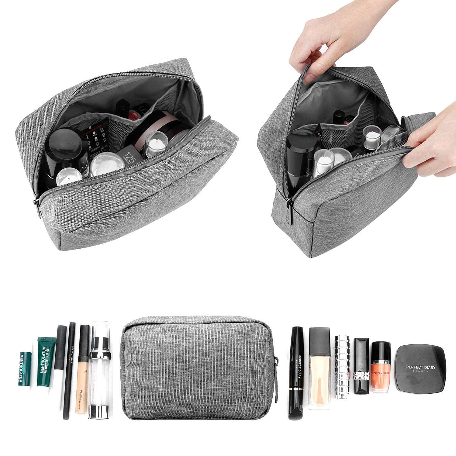 E-Tree 10 inches Canvas Zippered Grey Cosmetic Travel Bag