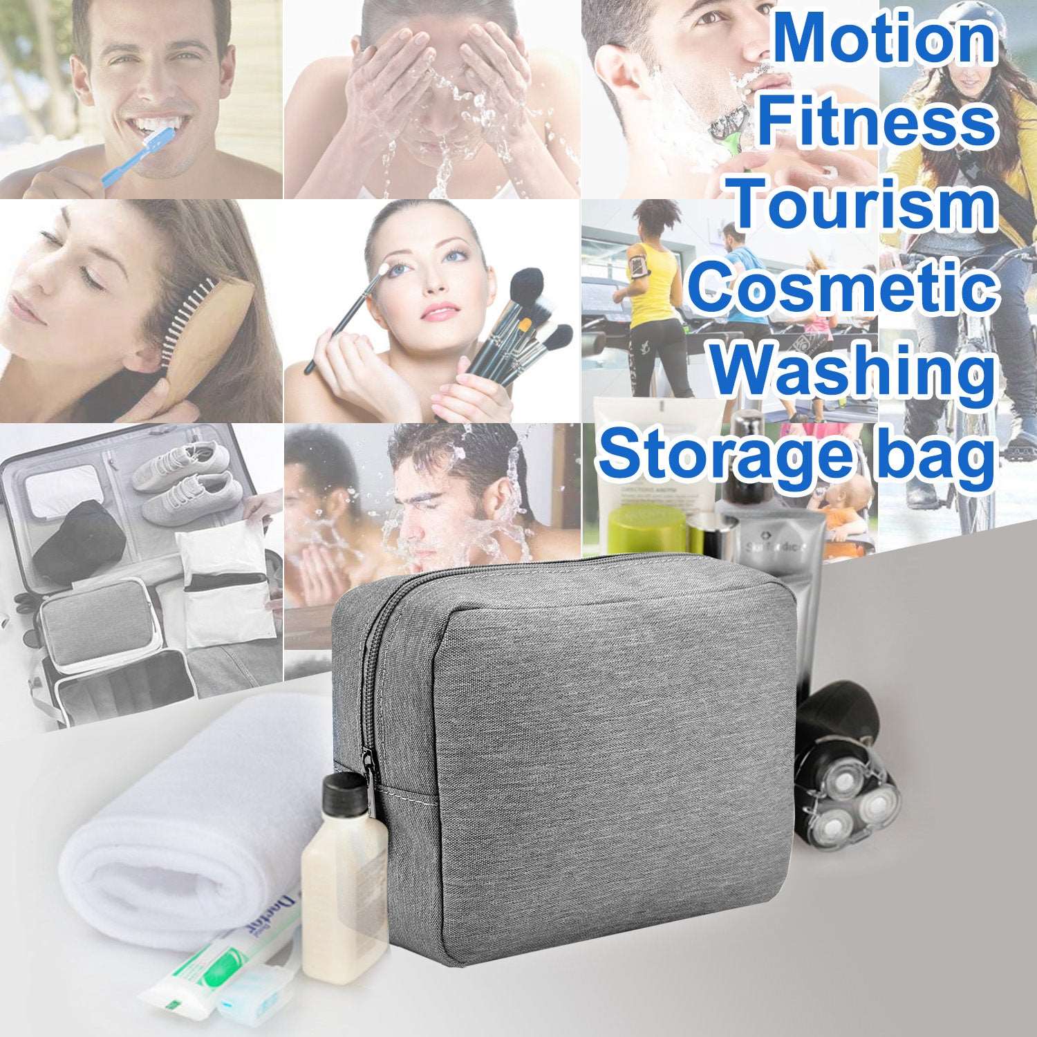 E-Tree 10 inches Canvas Zippered Grey Cosmetic Travel Bag