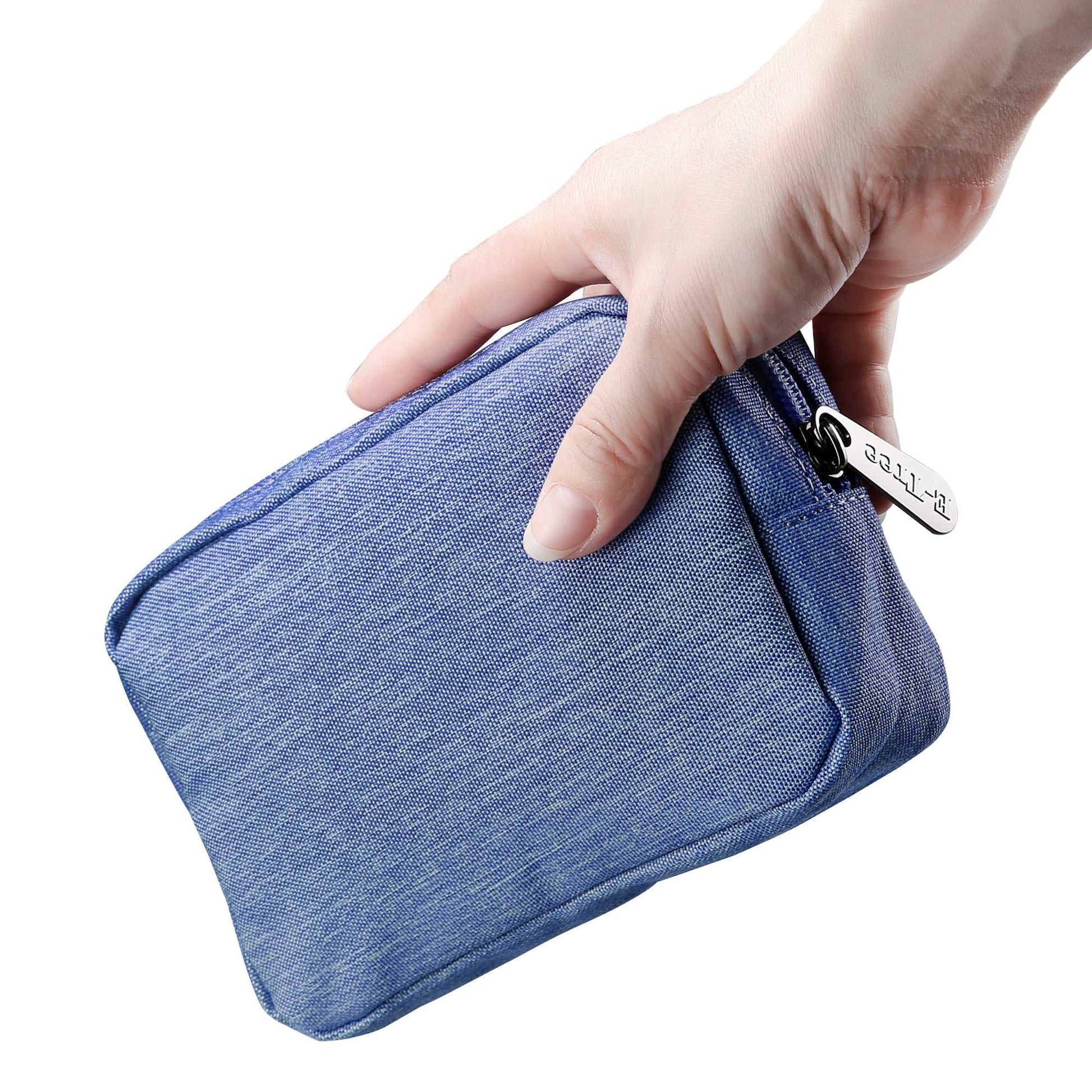 E-Tree 7 inches Canvas Zippered Blue Cosmetic Travel Bag