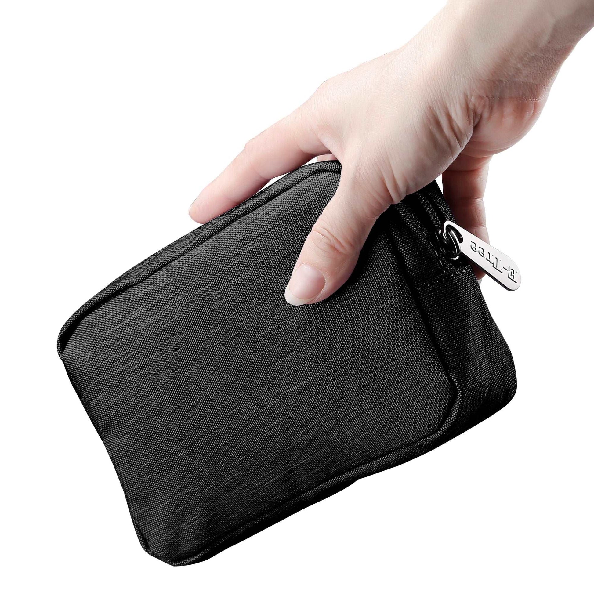 E-Tree 7 inches Canvas Zippered Black Cosmetic Travel Bag