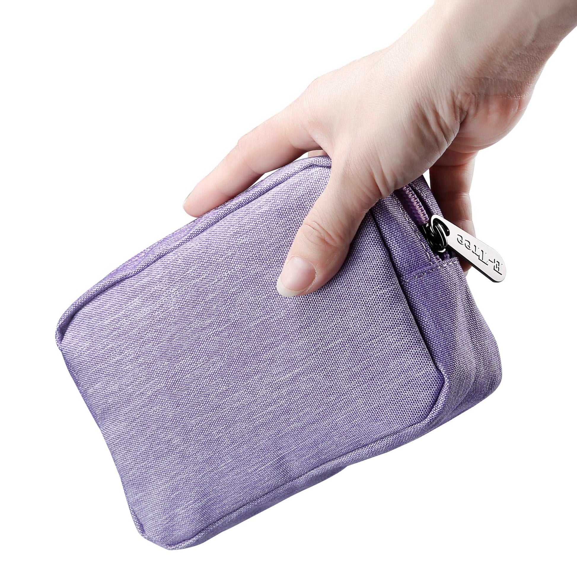 E-Tree 7 inches Canvas Zippered Purple Cosmetic Travel Bag