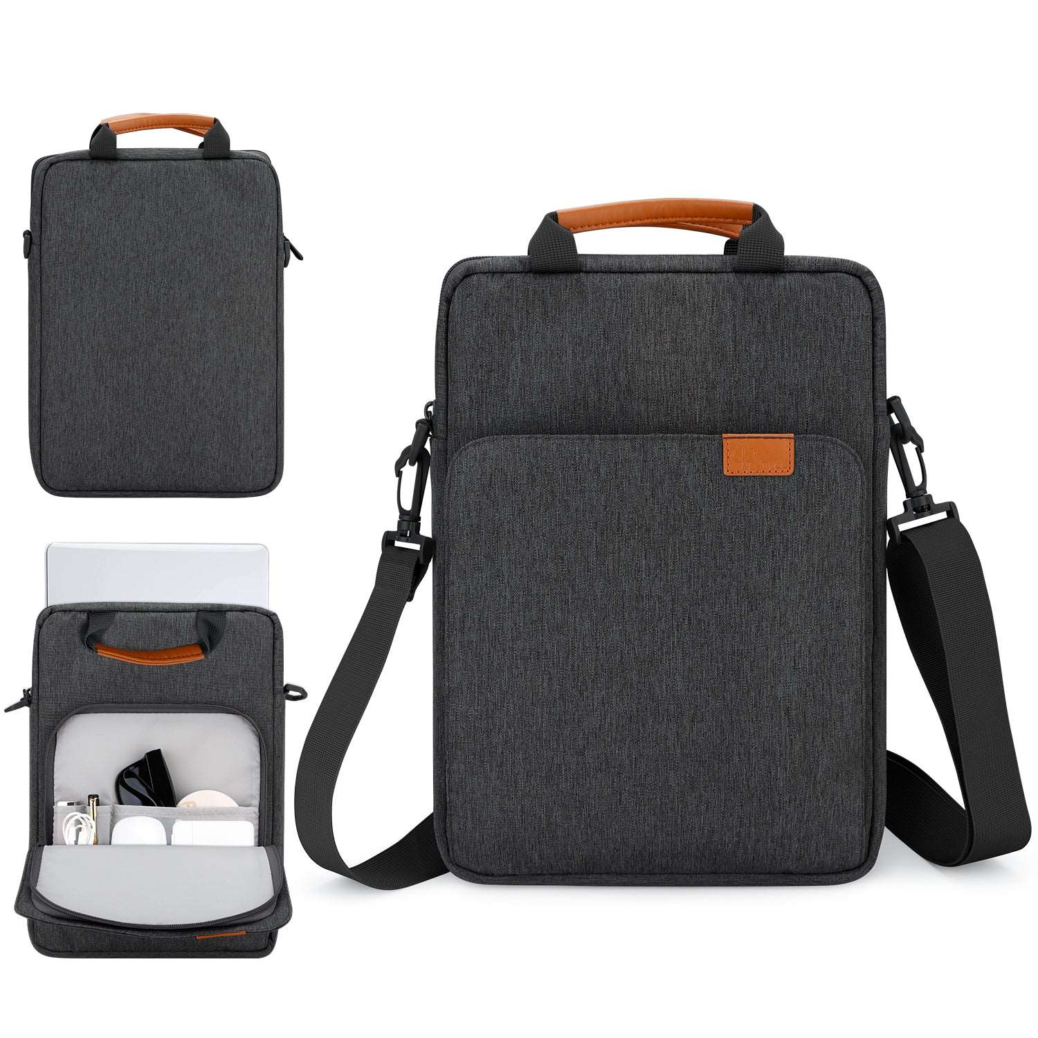 E-Tree 13 inch Black Laptop Sleeve with Shoulder Strap and Handle