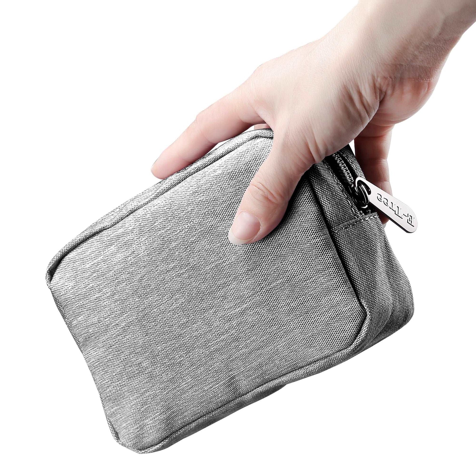 E-Tree 7 inches Canvas Zippered Grey Cosmetic Travel Bag