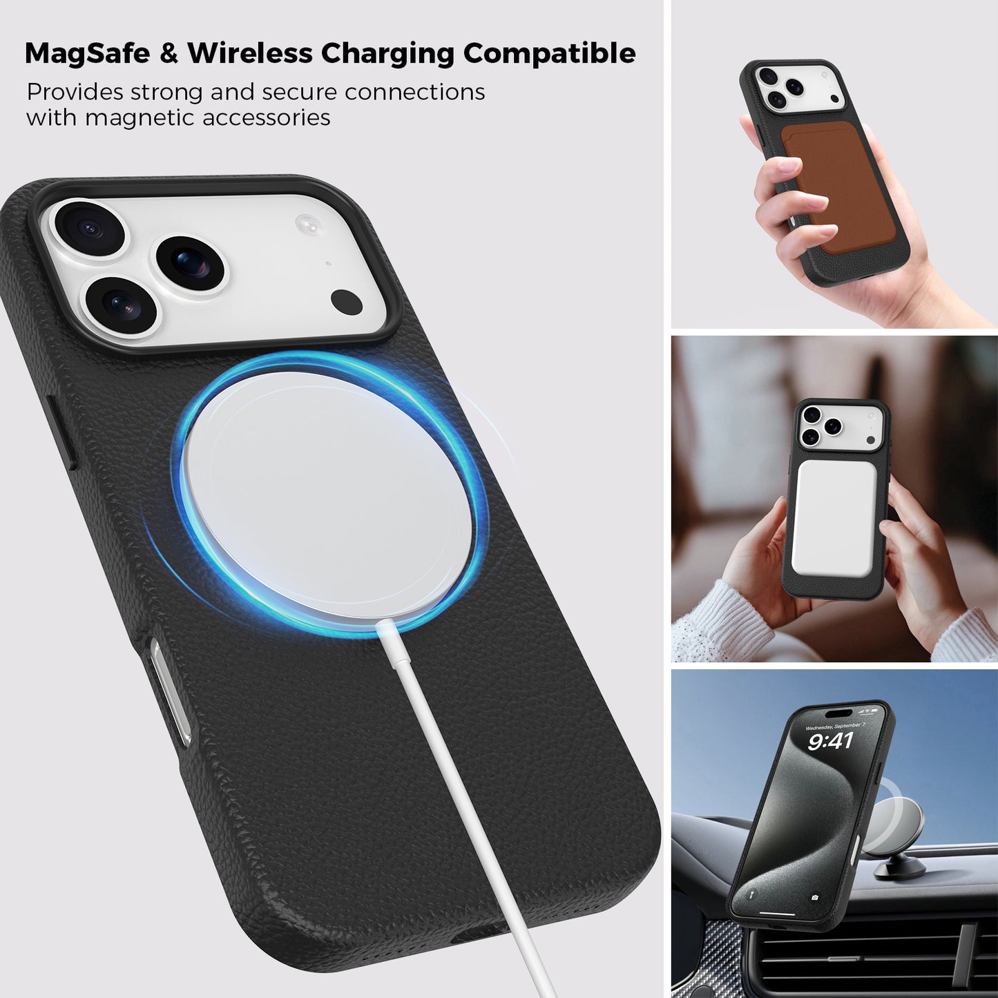Vegan Leather Cover for iPhone 17 Pro Black
