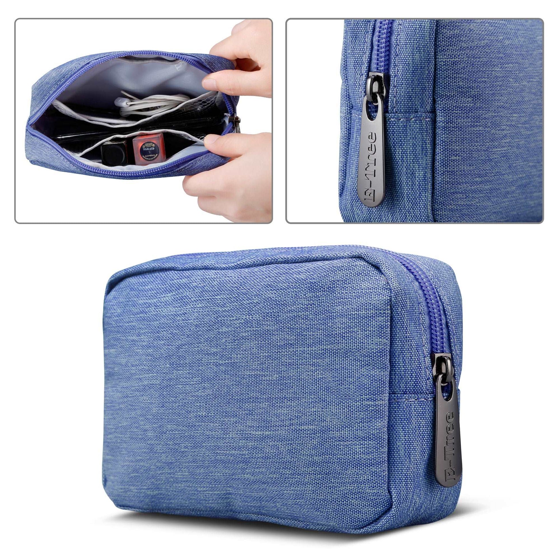 E-Tree 7 inches Canvas Zippered Blue Cosmetic Travel Bag
