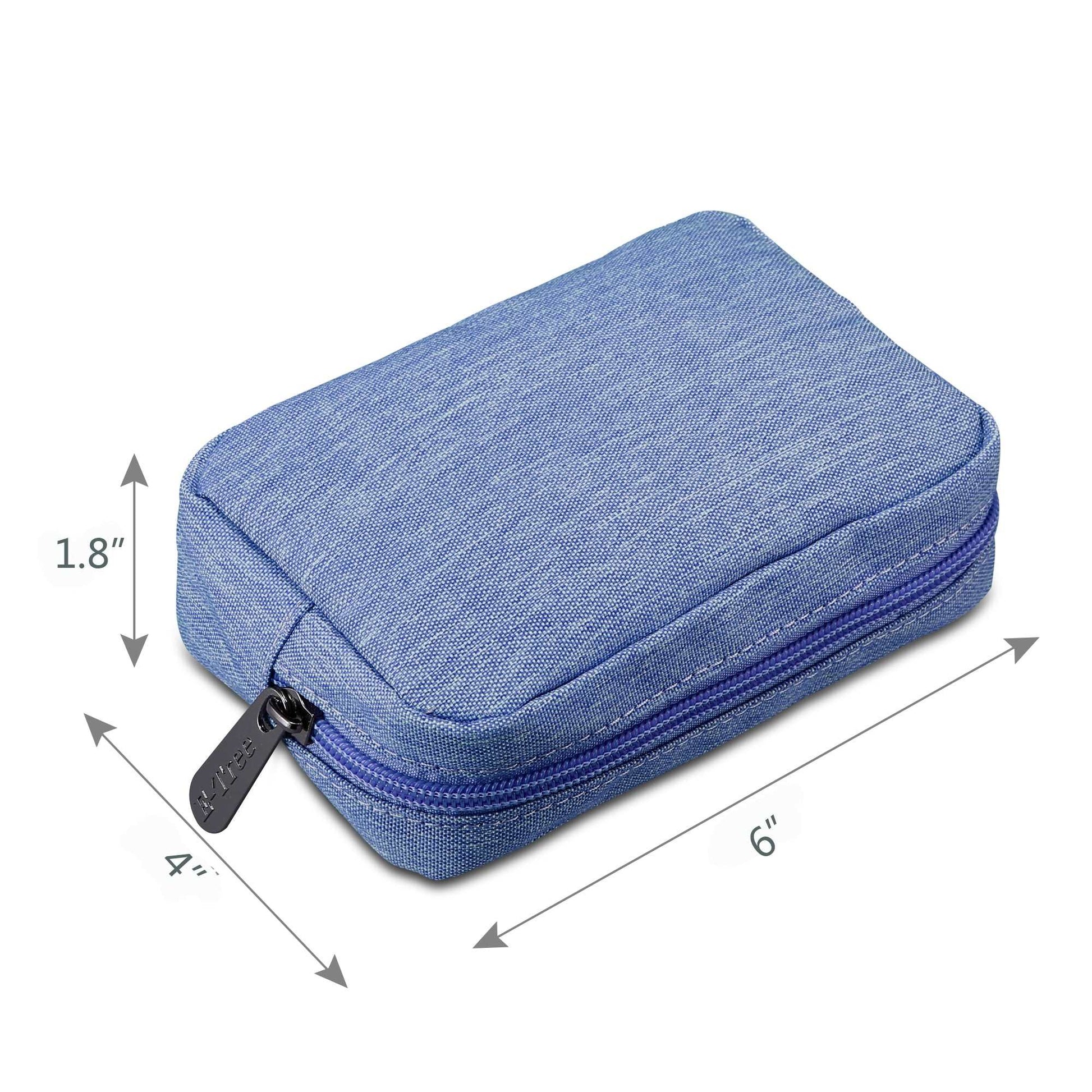 E-Tree 7 inches Canvas Zippered Blue Cosmetic Travel Bag