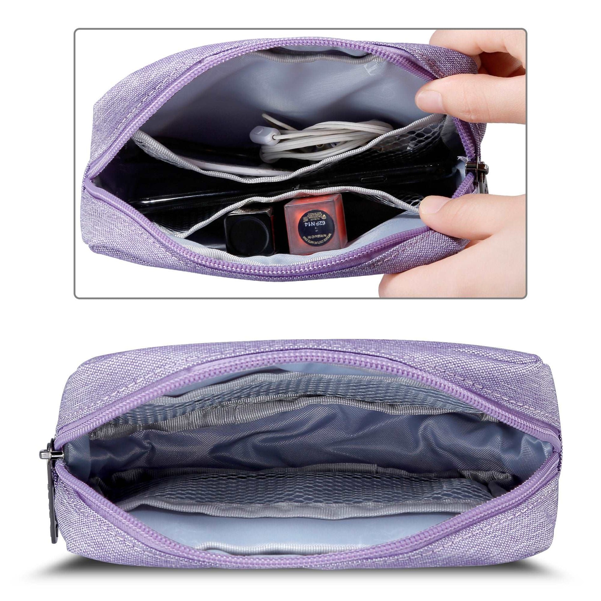 E-Tree 7 inches Canvas Zippered Purple Cosmetic Travel Bag