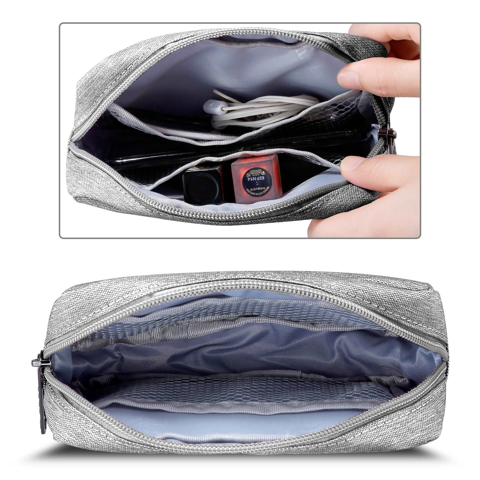 E-Tree 7 inches Canvas Zippered Grey Cosmetic Travel Bag