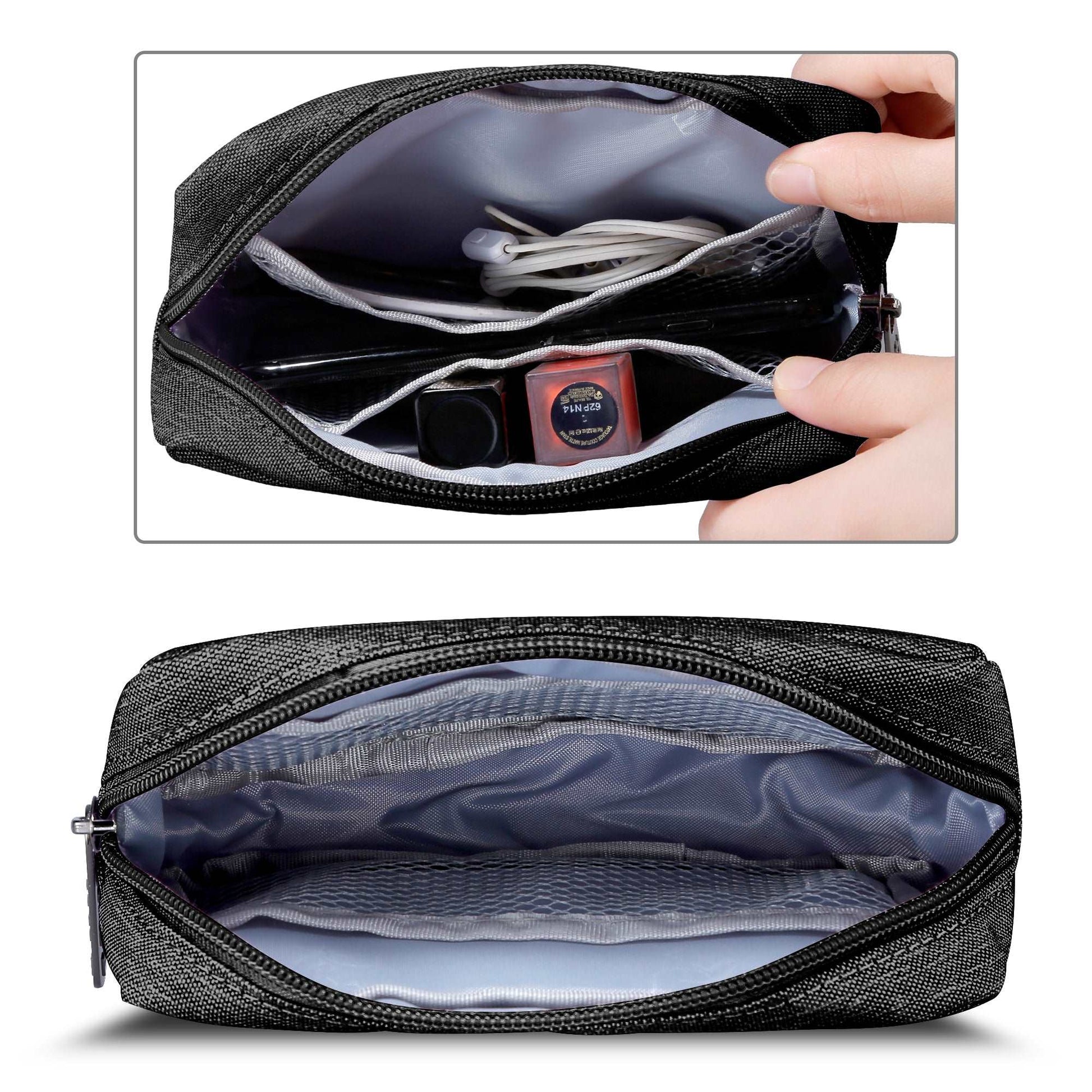 E-Tree 7 inches Canvas Zippered Black Cosmetic Travel Bag