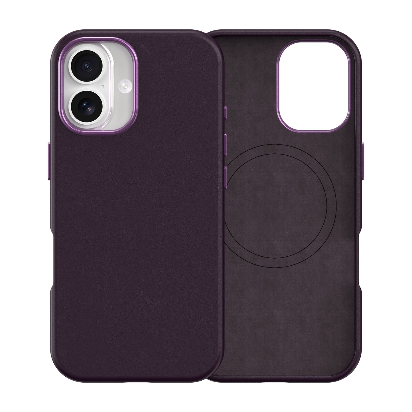 Plain PU Leather with Magsafe Phone Cover for iPhone 17 Purple