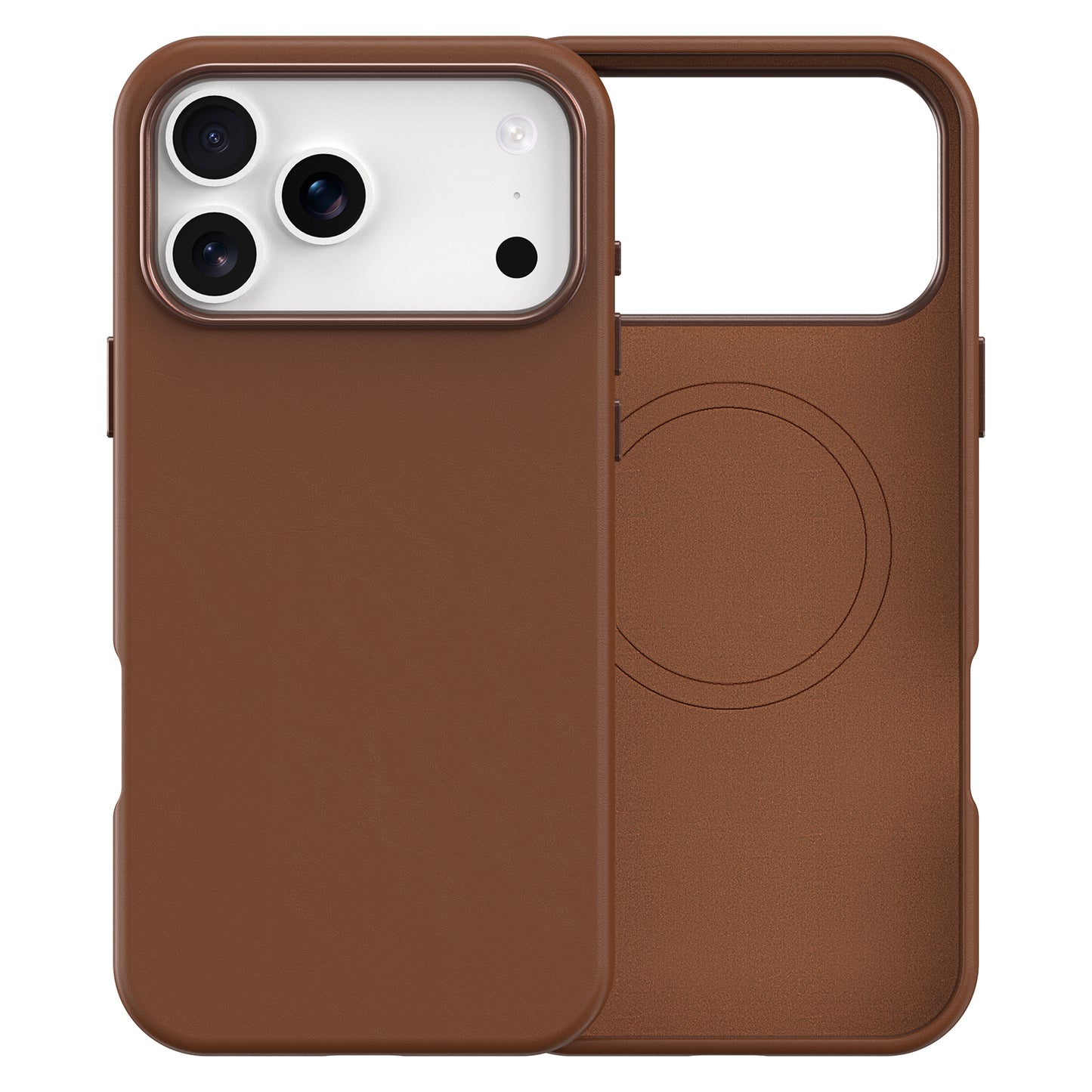 Plain PU Leather with Magsafe Phone Cover for iPhone 17 Pro  Max  Brown