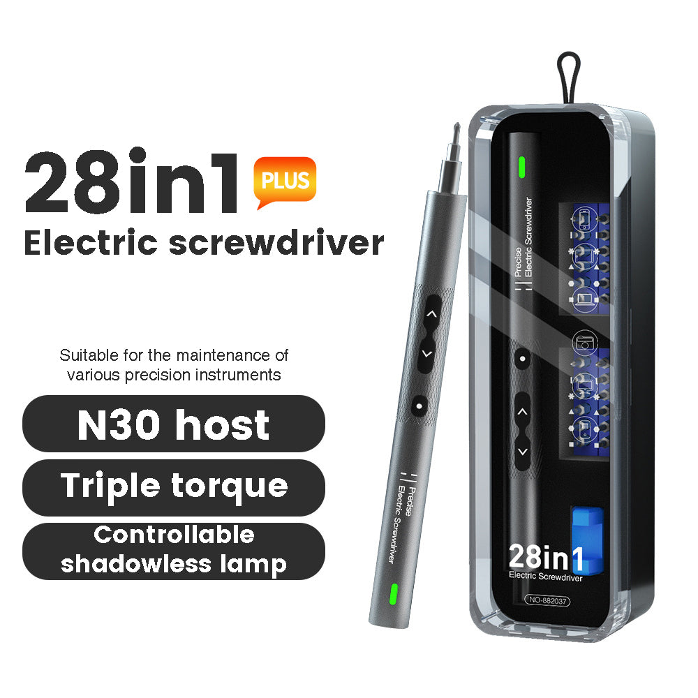 Mini 28-in-1 Electric Screwdriver Set 0.35N With Shadowless Light,Ithium Battery USB Direct Charging, N20 Motor