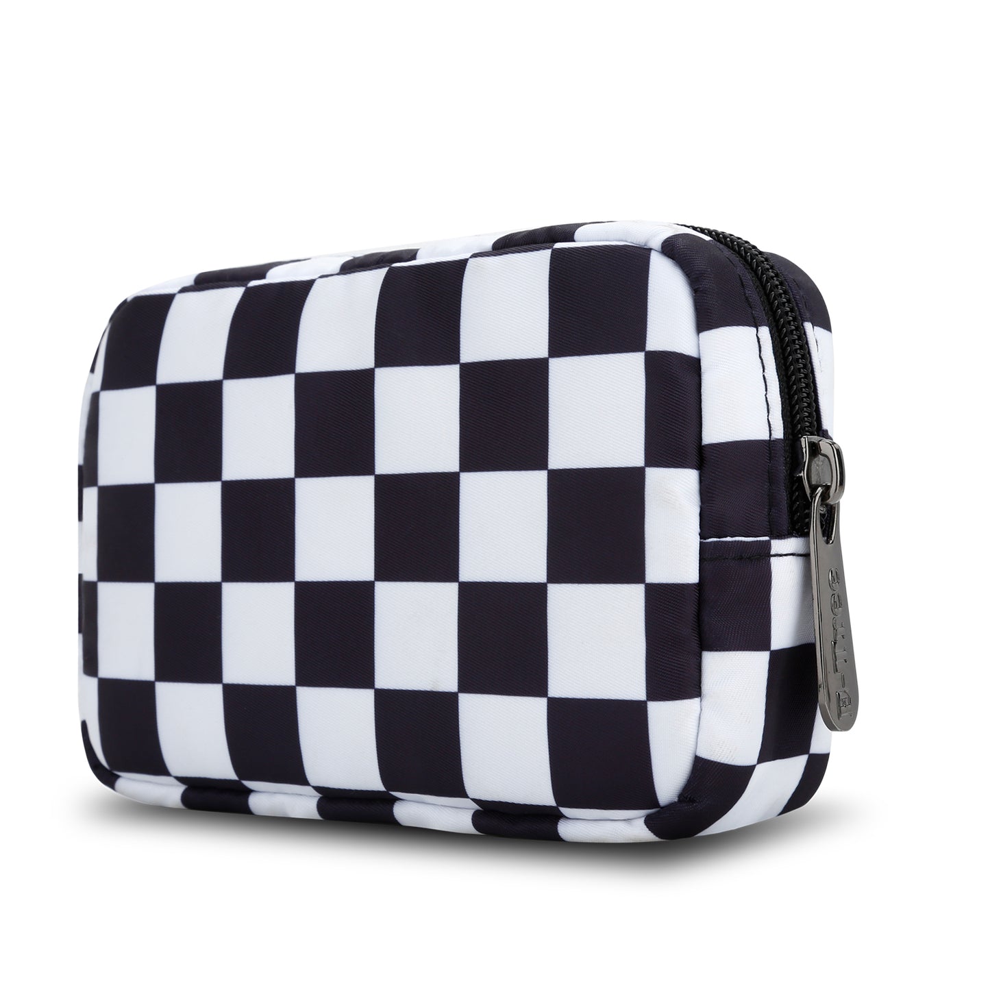 E-Tree 7 inches Canvas Zippered Checkered Cosmetic Travel Bag