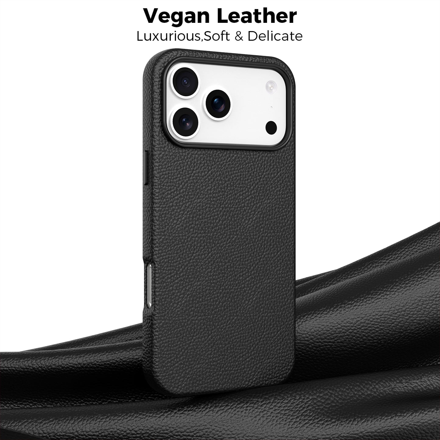 Vegan Leather Cover for iPhone 17 Pro Max Black