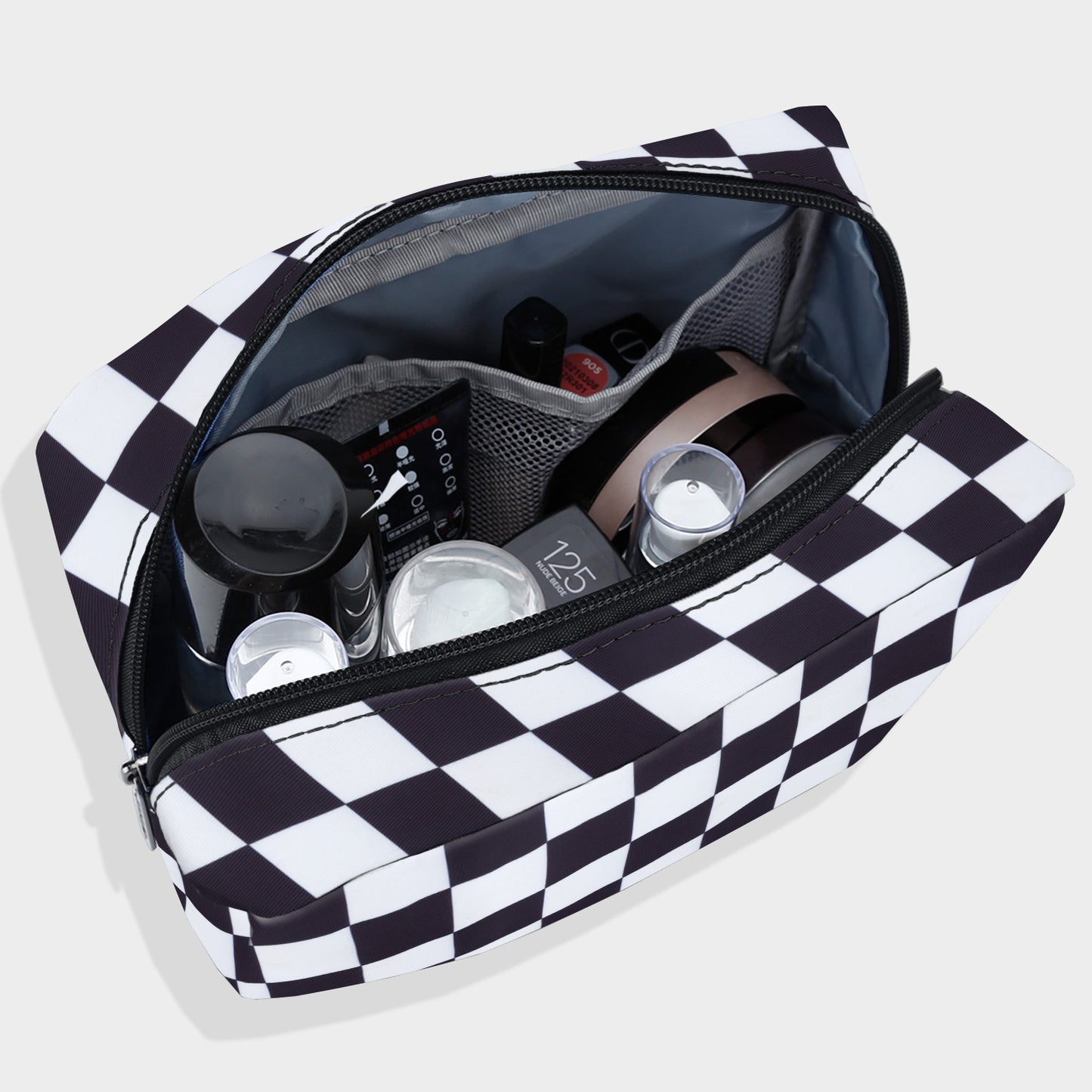 E-Tree 10 inches Canvas Zippered Checkered Cosmetic Travel Bag
