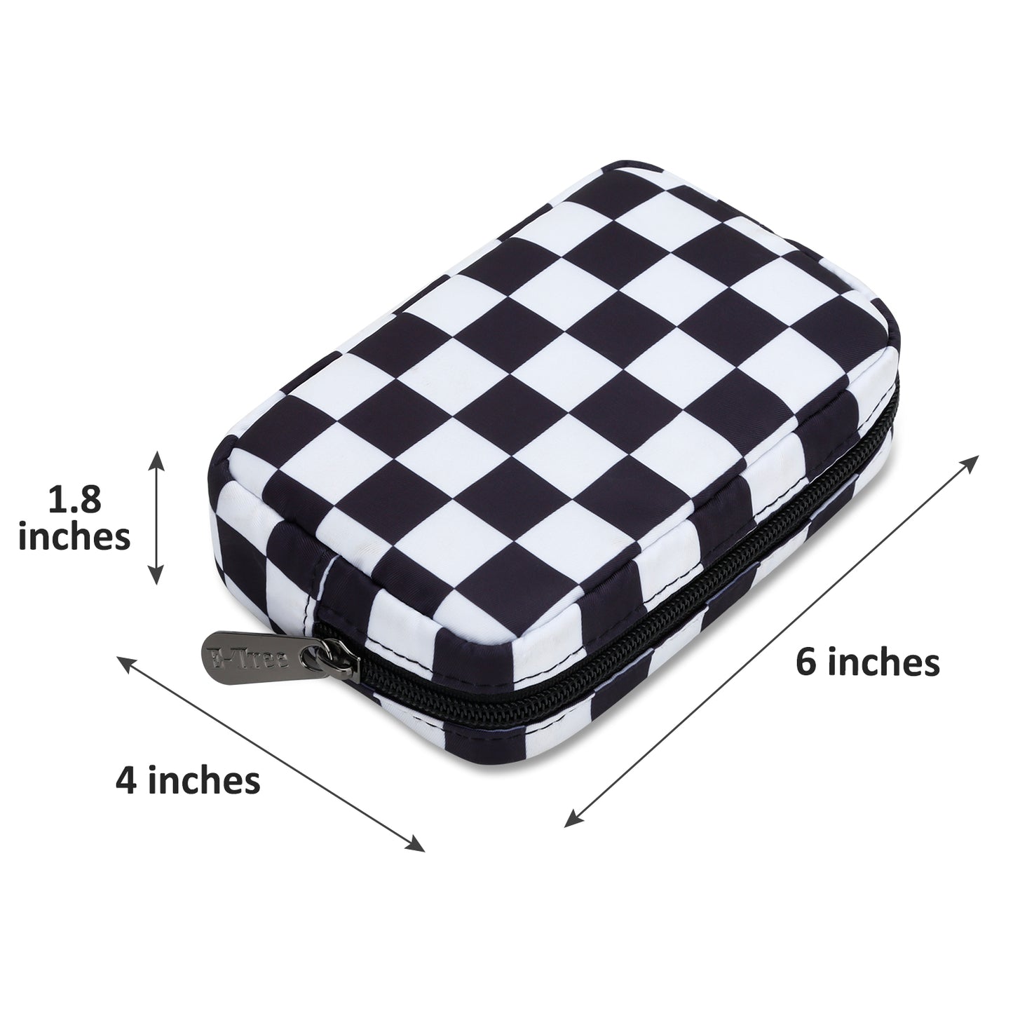 E-Tree 7 inches Canvas Zippered Checkered Cosmetic Travel Bag