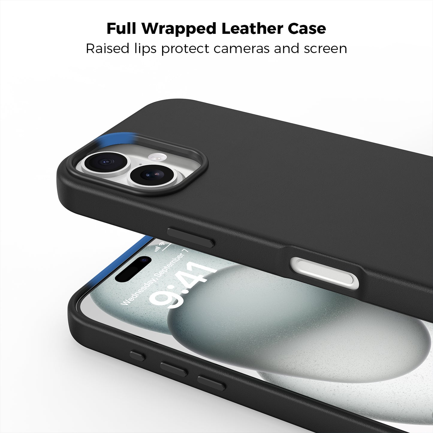 Plain PU Leather with Magsafe Phone Cover for iPhone 17 Black