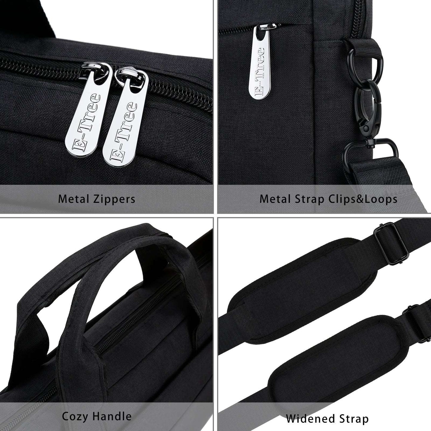 E-Tree Black 15.6 Inch Waterproof Laptop Bag Slim Briefcase Messenger Bag