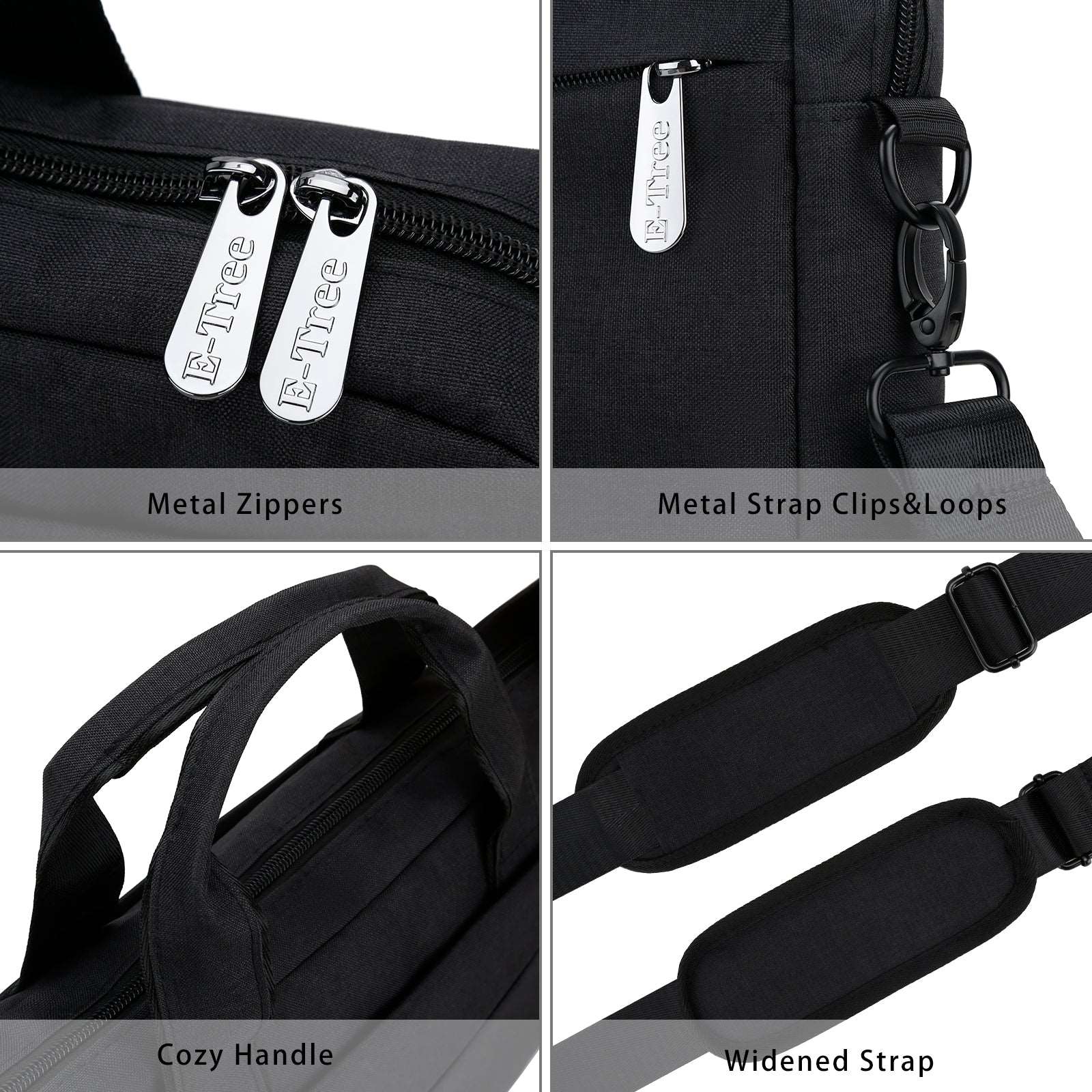 E-Tree Black 15.6 Inch Waterproof Laptop Bag Slim Briefcase Messenger Bag