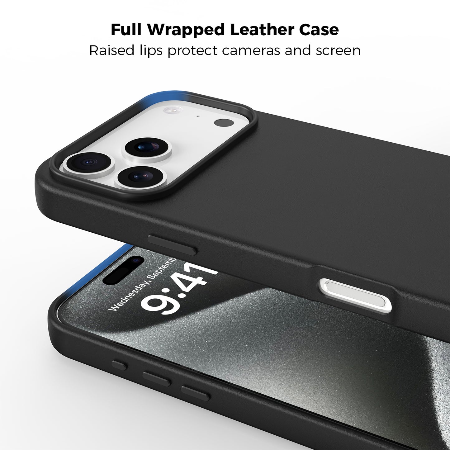 Plain PU Leather with Magsafe Phone Cover for iPhone 17 Pro  Max  Black