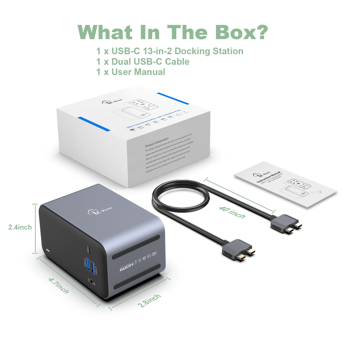 E-Tree 13 in 2 Dual Moniter USB-C Docking Station for MacOS
