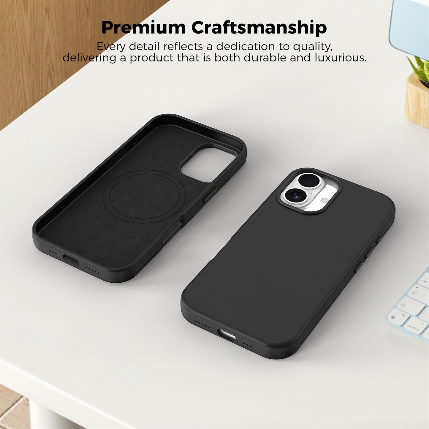 Plain PU Leather with Magsafe Phone Cover for iPhone 17 Black