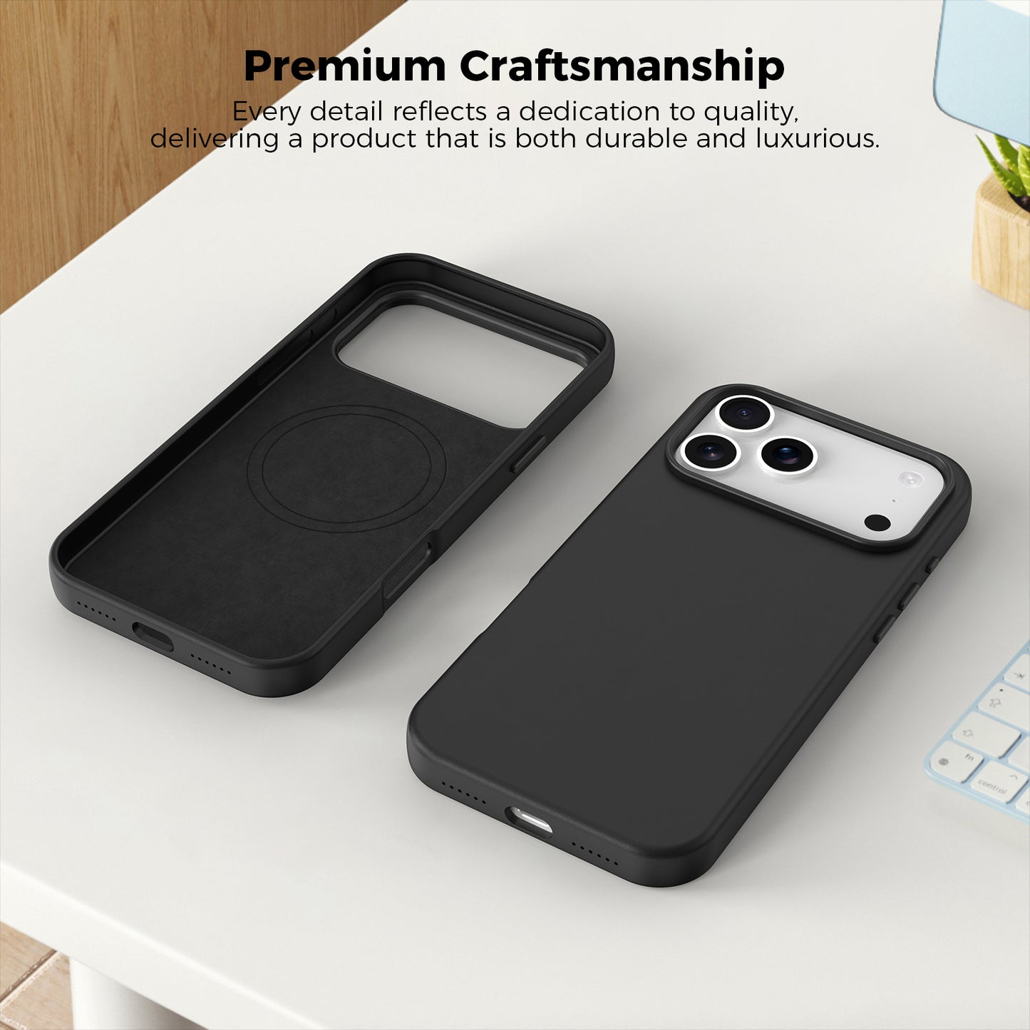 Plain PU Leather with Magsafe Phone Cover for iPhone 17 Pro  Max  Black