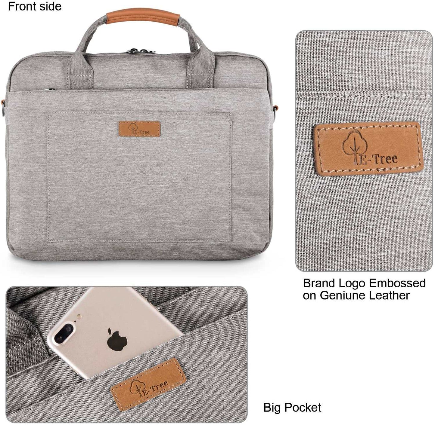 E-Tree Grey 15.6 Inch Laptop Bag Shockproof Padded for Work and Travel