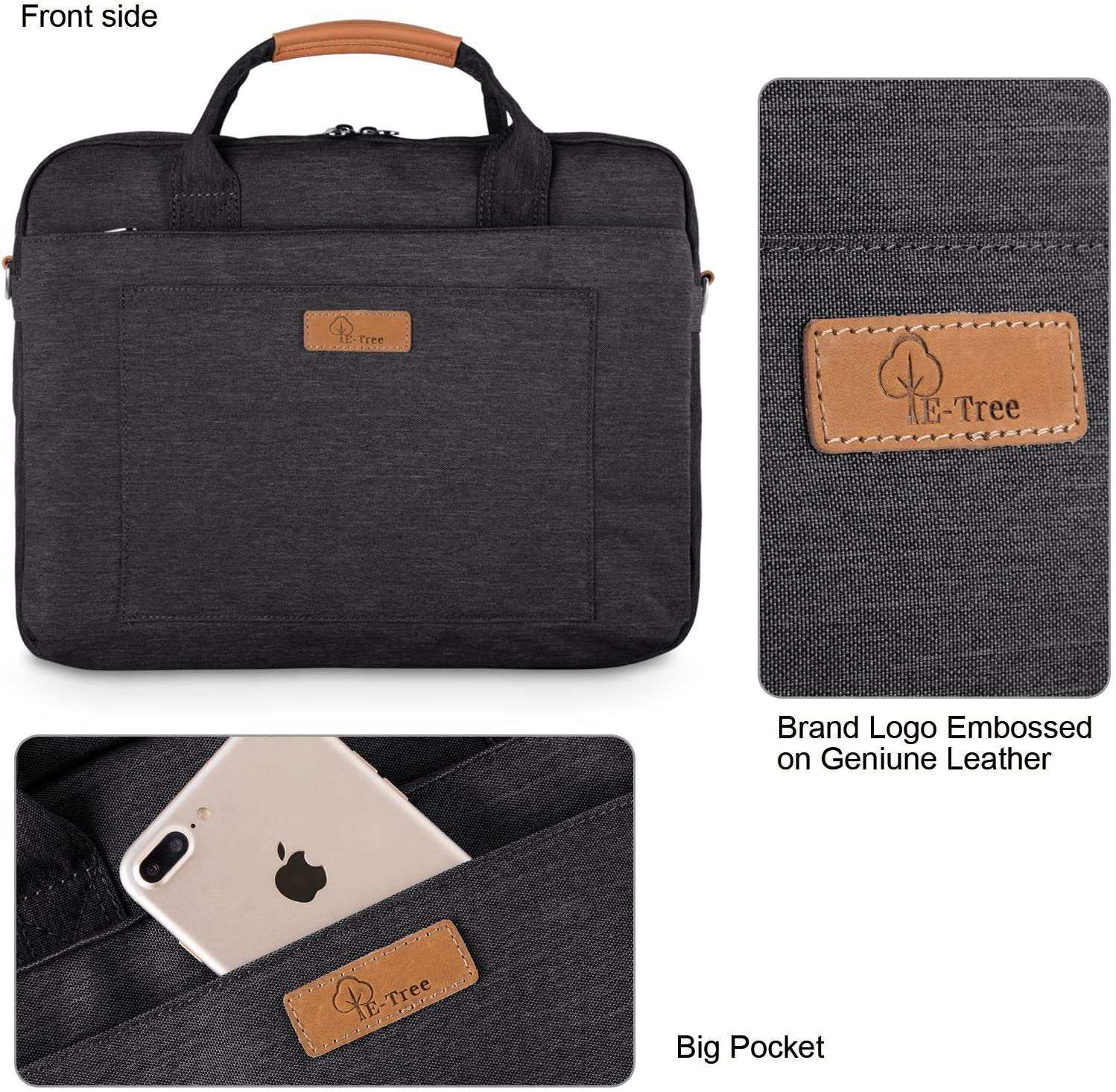 E-Tree Black 15.6 Inch Laptop Bag Stylish Versatile Travel Companion